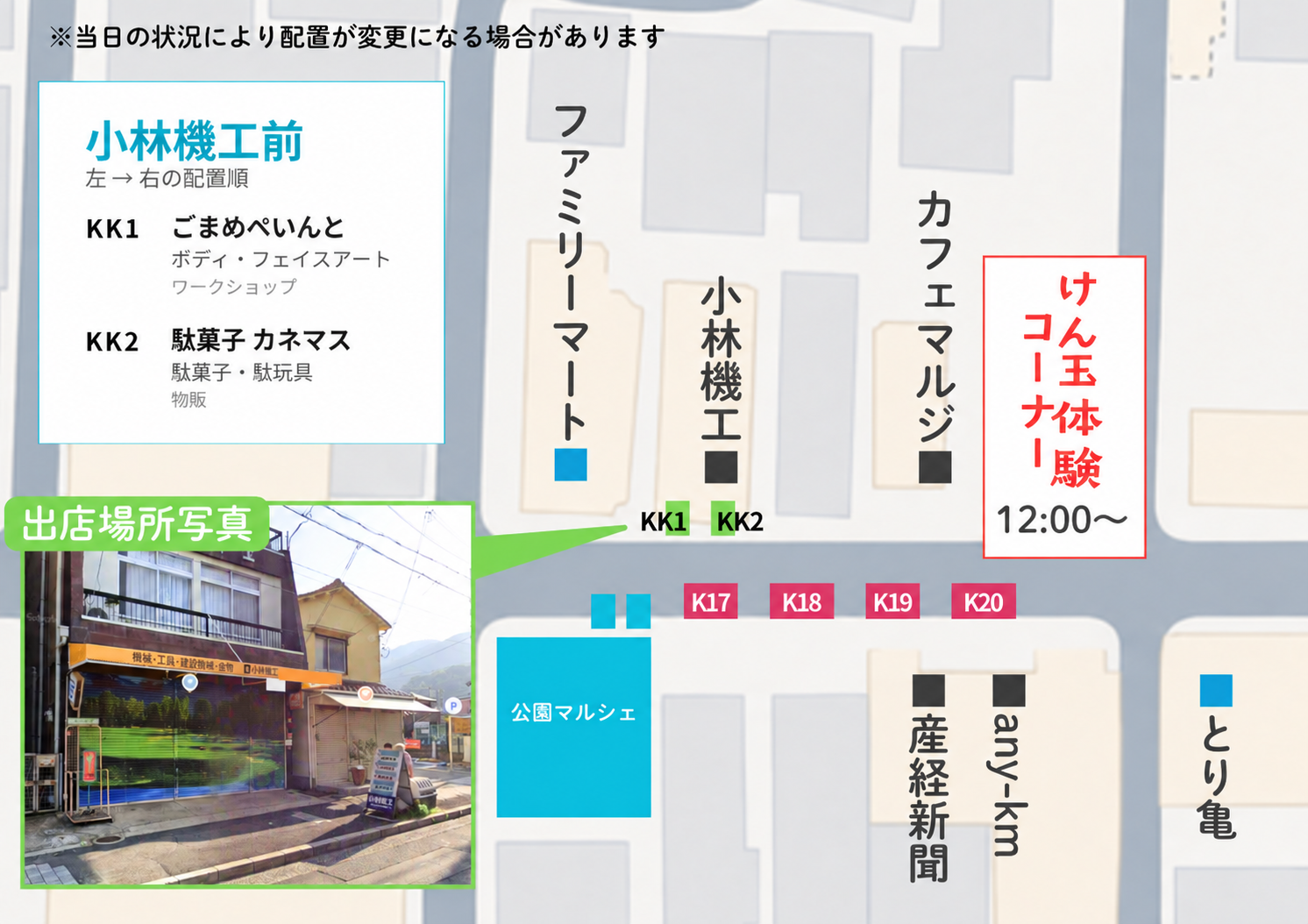 小林機工前 KK1とKK2の配置図